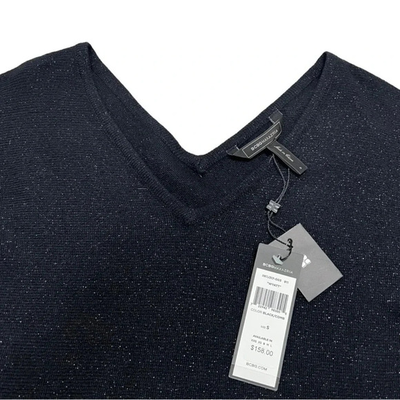 BCBG MAXAZRIA Batwing V-neck Sweater Black metallic Knit Size S NEW - Picture 11 of 11